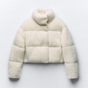 Zara Cream Cropped Fleece Jacket
